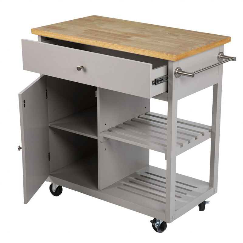 Space-Saving Rolling Kitchen Island with Shelves and Drawers