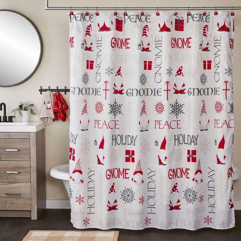 SKL Home By Saturday Knight Ltd Gnome Holiday Shower Curtain And Hook Set - 13-Piece - 72X72", Multi