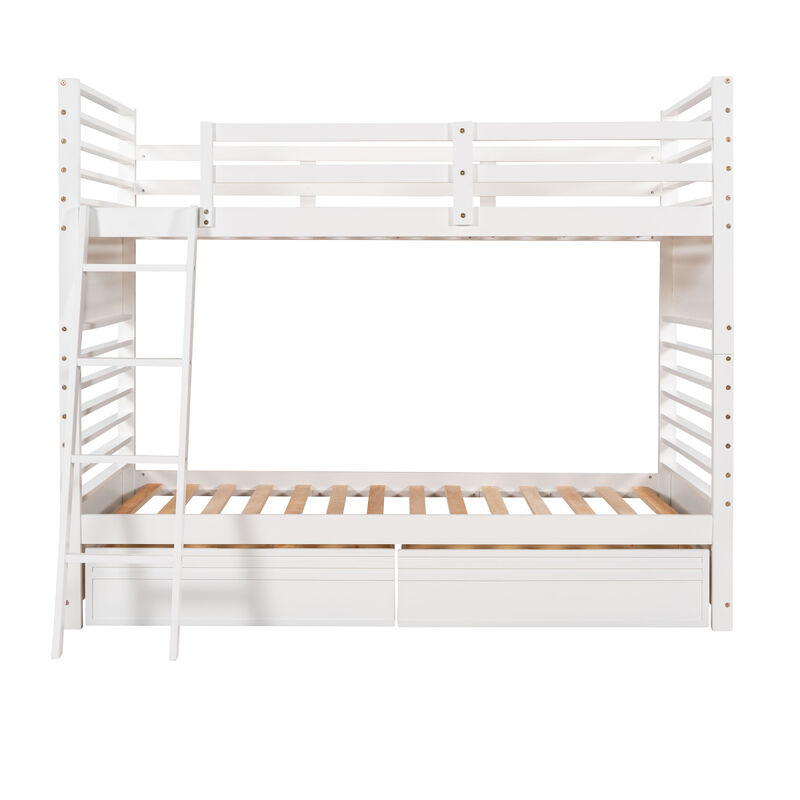 Twin over Twin Wood Bunk Bed with Two Drawers - Espresso·