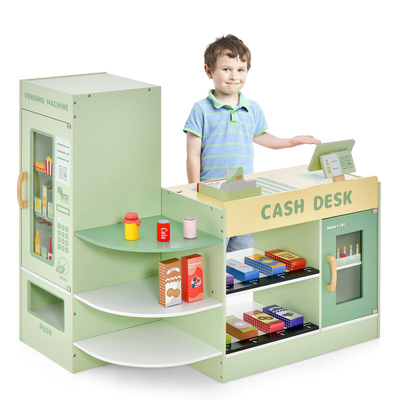 Kids Wooden Supermarket Playset with Checkout Counter &ndash; Fun Green Design image number 0