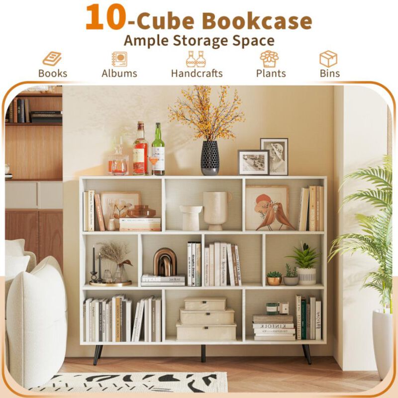 Hivvago Bookcase with 5 Tapered Metal Legs-10 Cubes