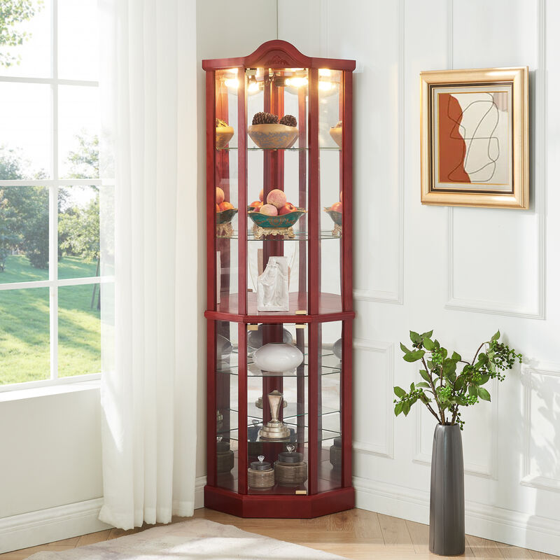 Elegant Glass Curio Cabinet with Lights and Adjustable Shelves