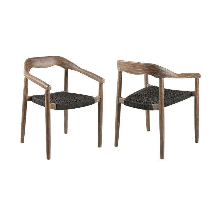 HomeRoots Set of Two 22" Black and Natural Wood Solid Wood Outdoor Dining Chairs