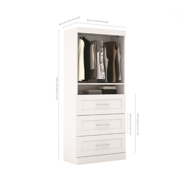 Bestar Pur 36 storage unit with 3-drawer set in White