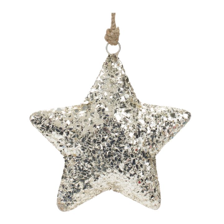 Set of 4 Mosaic Metal Star Ornaments – Intricate Star Ornaments with a Mosaic Finish for Holiday and Seasonal Decor