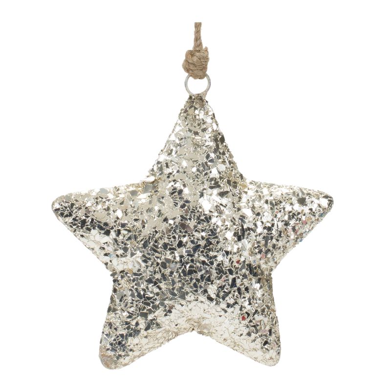 Set of 4 Mosaic Metal Star Ornaments – Intricate Star Ornaments with a Mosaic Finish for Holiday and Seasonal Decor