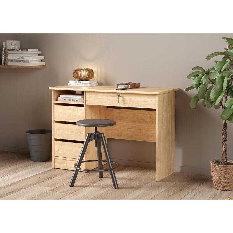 Tvilum Wescot Home Office Writing Desk with 4 Drawers and Open Shelf, Jackson Hickory