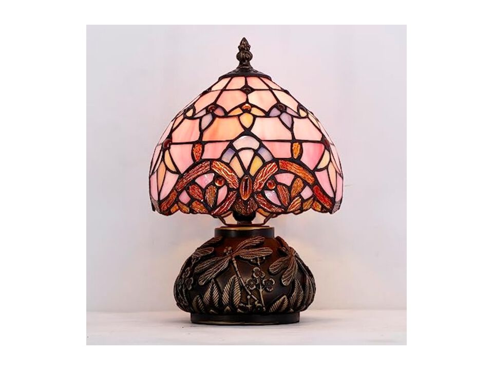 Tiffany Style Stained Glass Mushroom Accent Lamp For Office Pink