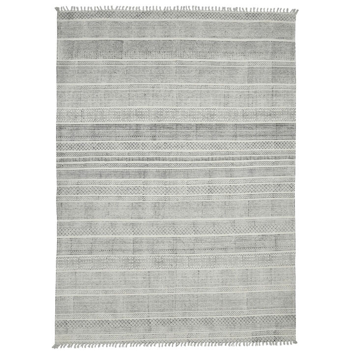 HomeRoots Geometric Flatweave Handmade Distressed Area Rug With Fringe