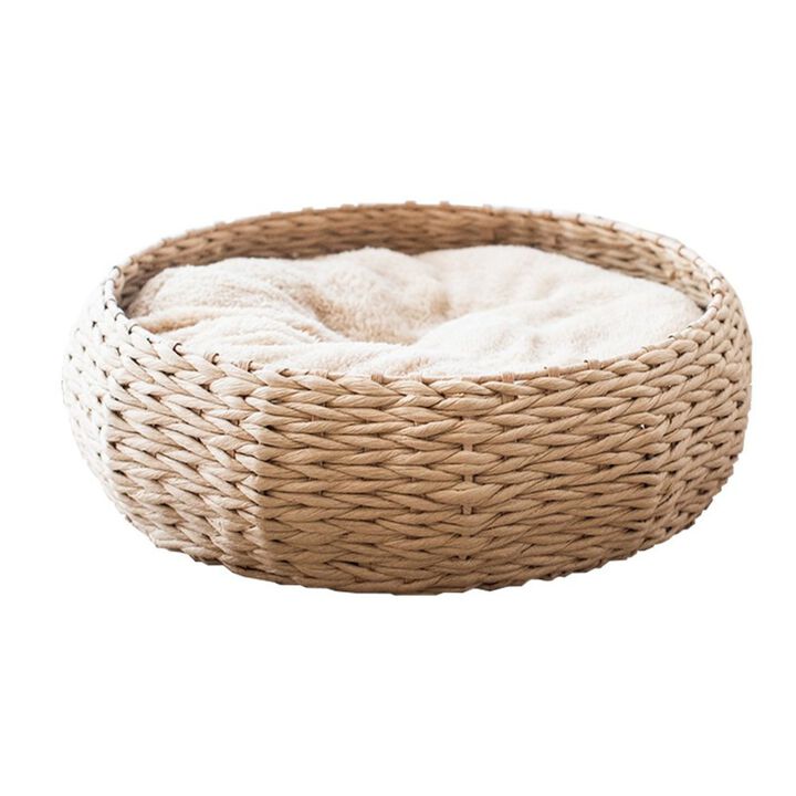Petpals Paper Rope Wicker Design Round Cat Bed
