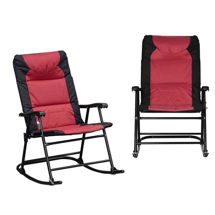 Outsunny 2 Piece Outdoor Patio Furniture Set with 2 Folding Padded Rocking Chairs, Bistro Style for Porch, Camping, Balcony, Red