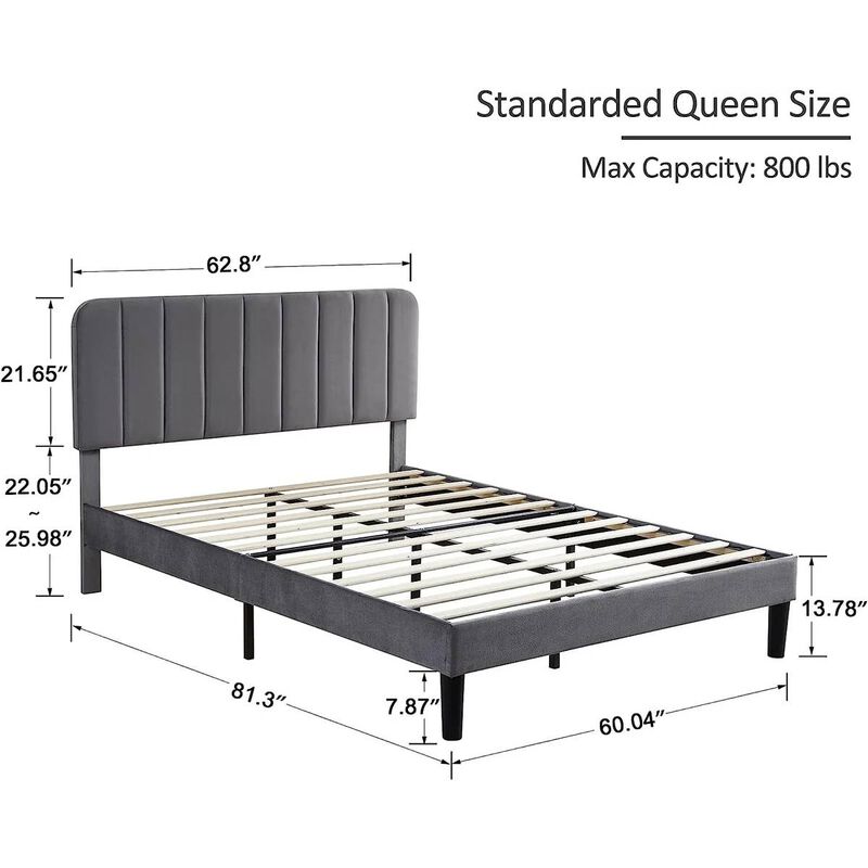 Elegant Upholstered Platform Bed Frame with Soft Headboard for Bedroom