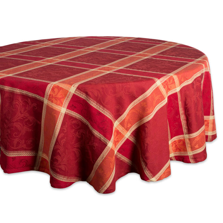 70" Red and Orange Plaid Style Round Tablecloth