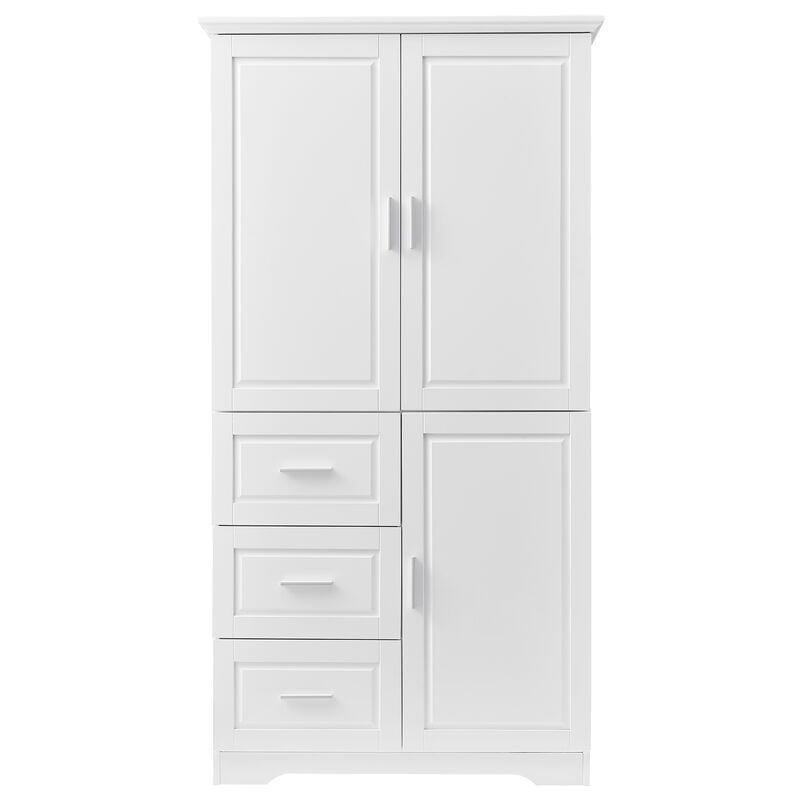 Whisen Tall and Wide Storage Cabinet with Doors, Three Drawers and Adjustable Shelf