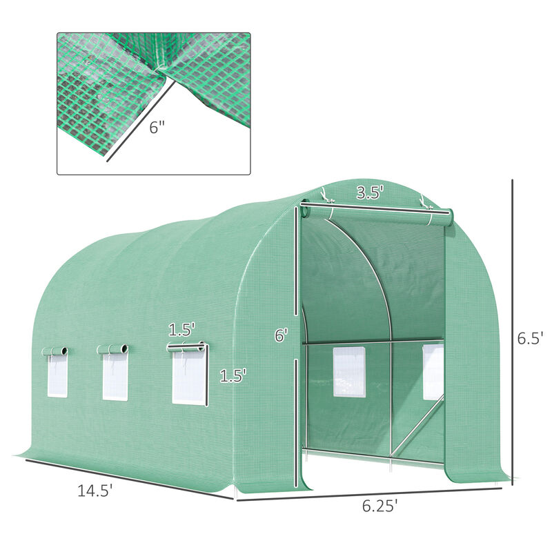 Outsunny 15' x 6' x 7' Walk-in Tunnel Greenhouse Garden Plant Growing House with Door and Ventilation Window, Green