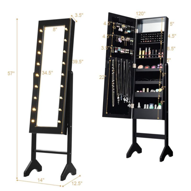 Hivvago Mirrored Jewelry Cabinet Armoire Organizer w/ LED lights
