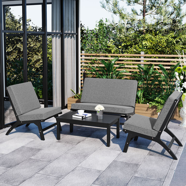 Merax 4-Piece V-shaped Seats set, Acacia Solid Wood Outdoor Sofa, Garden Furniture, Outdoor seating