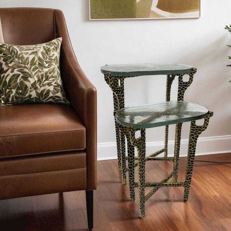 Carolina Chair & Table Ignis 26 Hammered Frame with Recycled Glass Nesting Table Set - Hammered Brass