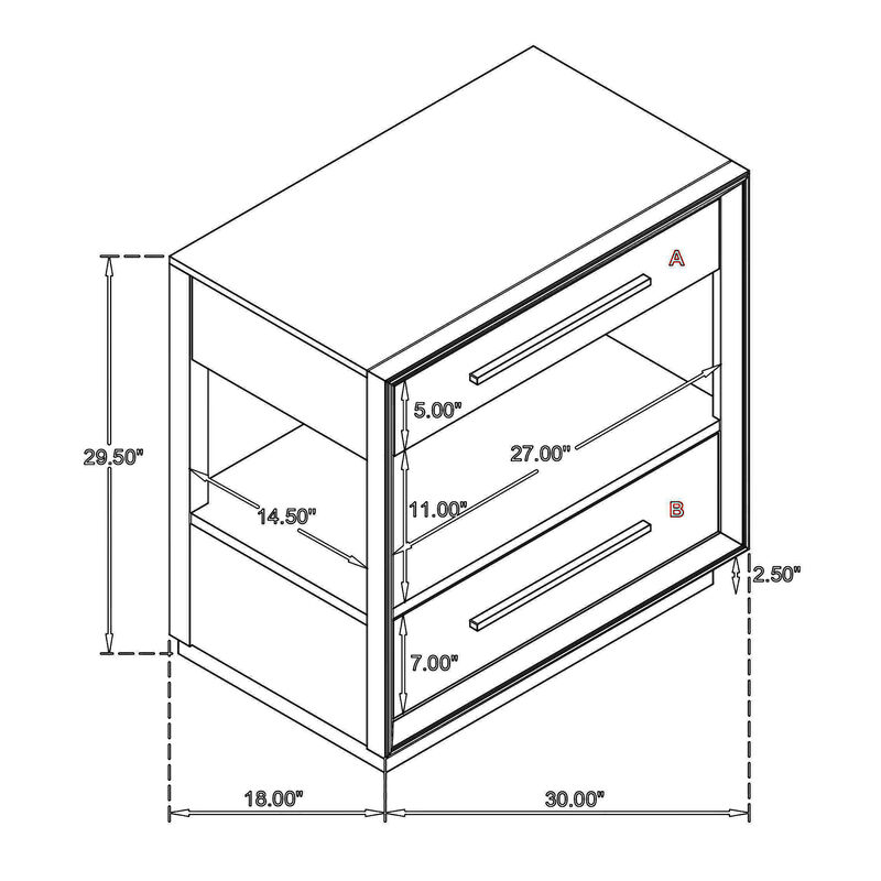 Lyni Nightstand, 2 Storage Drawers, Open Shelf, Washed Oak Brown - Benzara