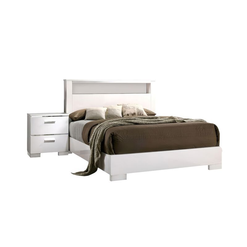 Aman 4pc Queen Bedroom Set, LED Headboard with Shelf, White Wood image number 4
