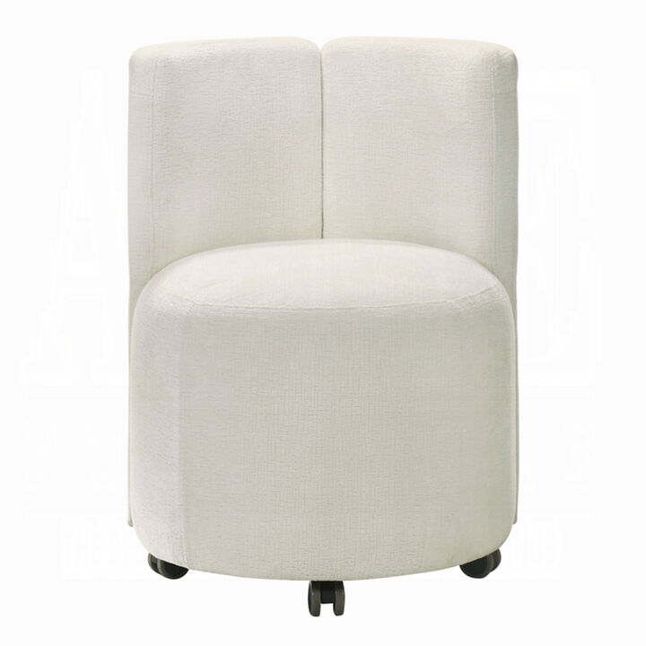 Yodo Dining Side Chair Set of 2, Rolling Caster Wheels, White Chenille