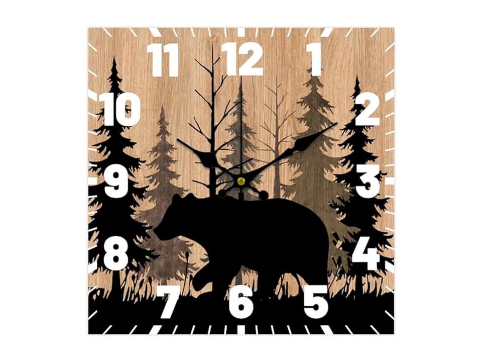 Bear Forest Wildlife Rustic Farmhouse Wall Clock 12 Inch Silent Non Ticking
