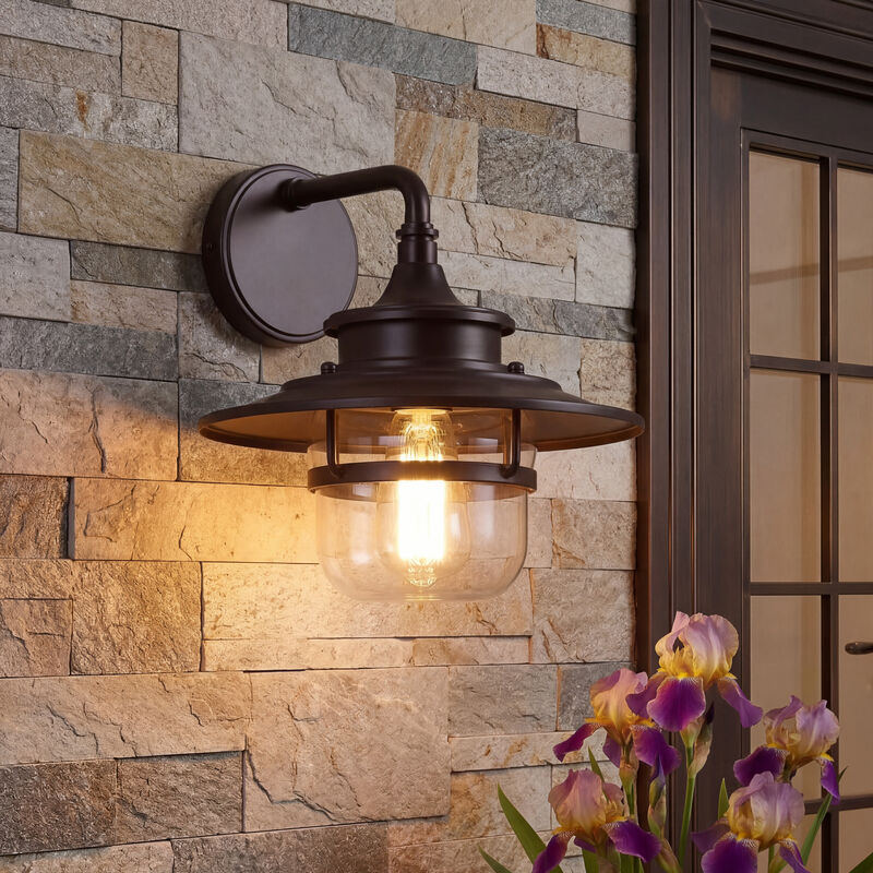 11 in. Farmhouse Oil-Rubbed Bronze 1-Light Outdoor Wall Lantern with Clear Glass image number 1
