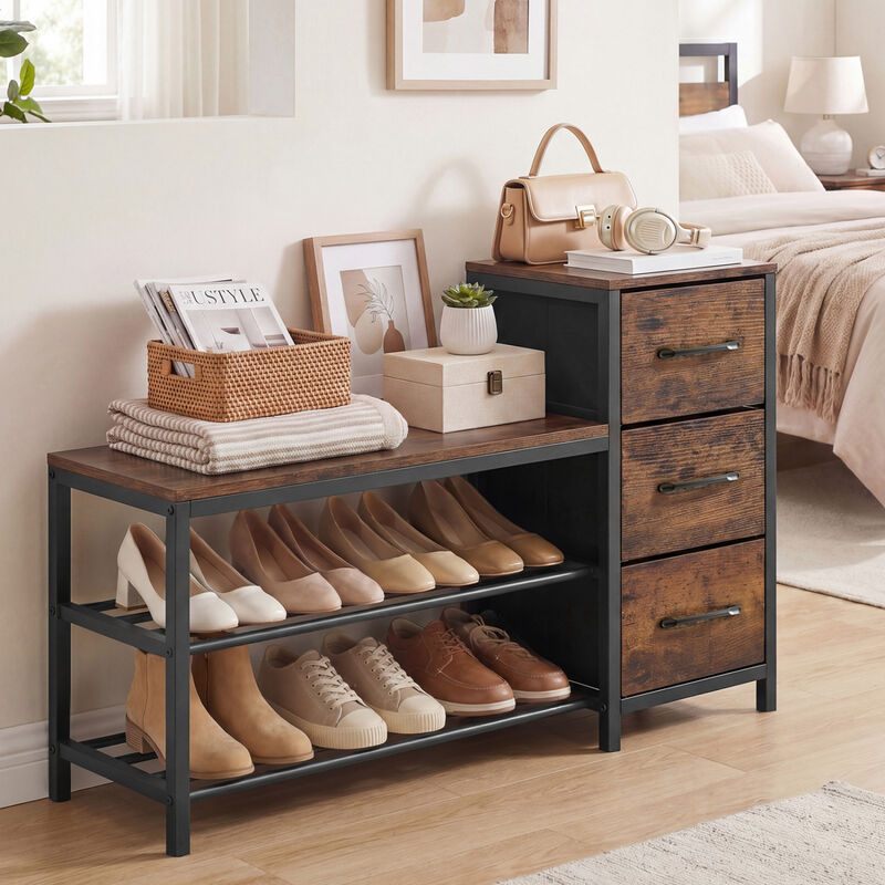 Entryway Shoe Bench 3-Tier with Removable Fabric Drawers image number 4