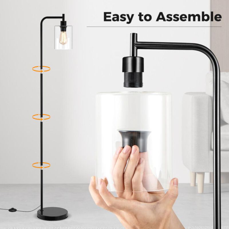Hivvago Modern Floor Lamp with Hanging Glass Lampshade and Foot Switch