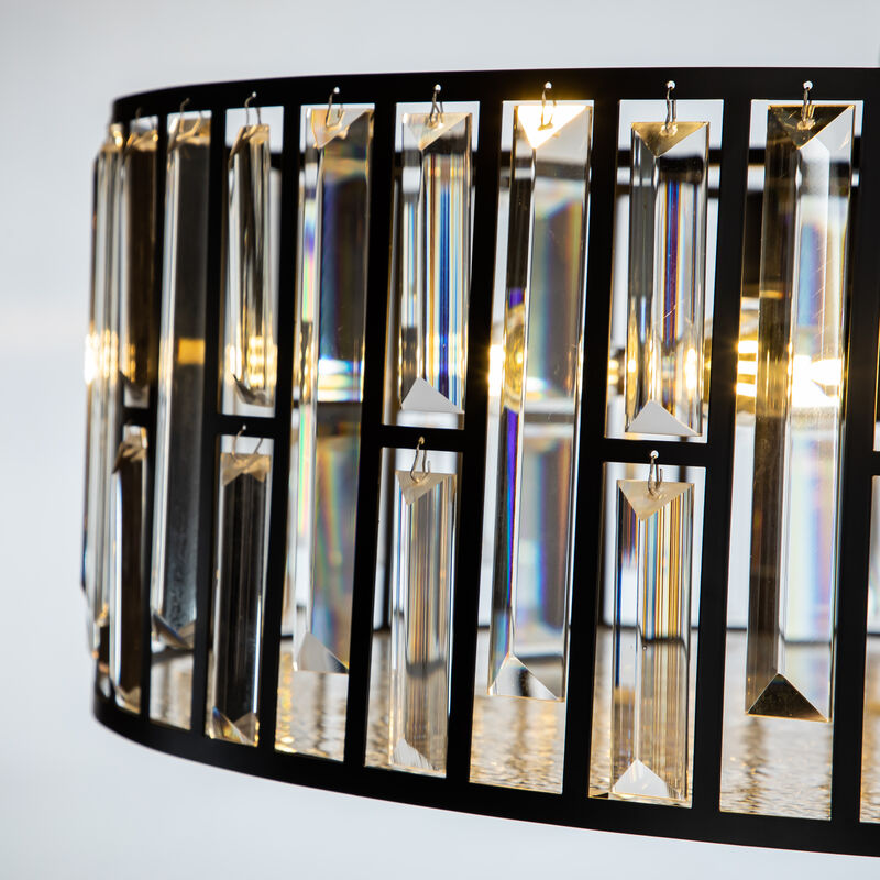 6-Light Black Mondern Farmhouse Lantern Drum Chandeliers With Crystal Accents image number 3