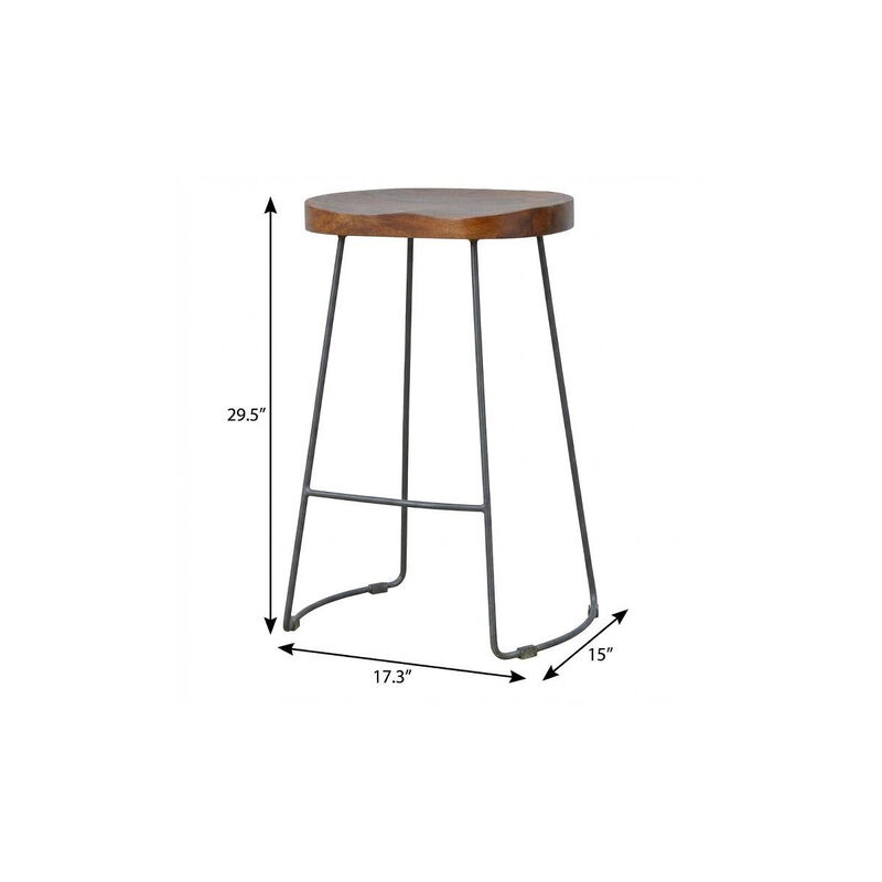 HomeRoots 30" Brown and Black Solid Wood and Iron Bar Height Bar Chair image number 6