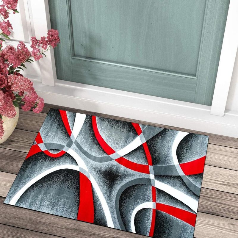 Red Gray Persian Abstract Floor Rug