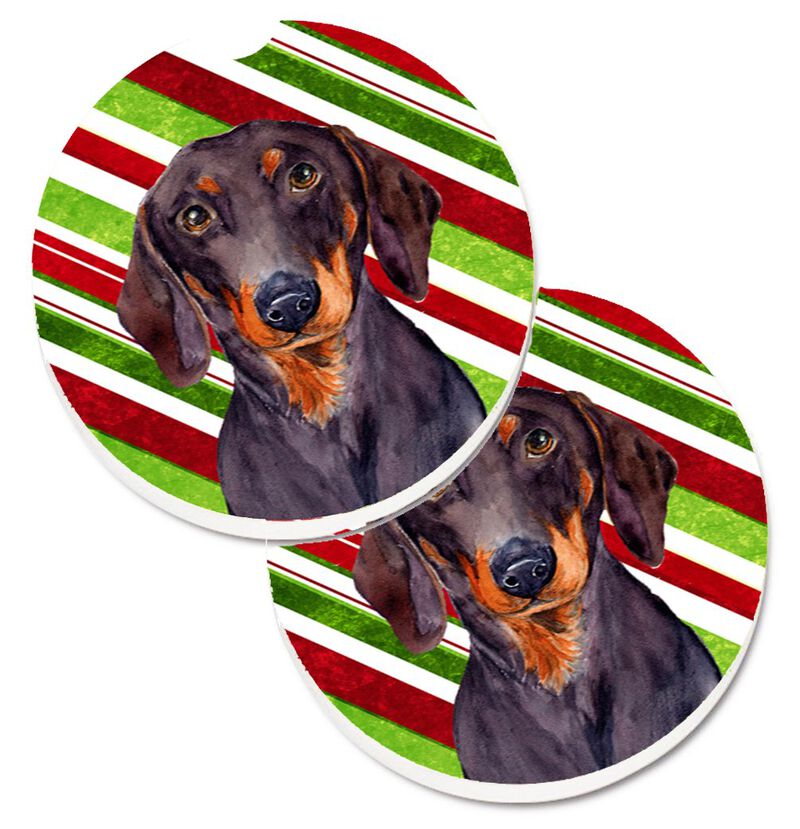 Caroline's Treasures Dachshund Candy Cane Holiday Christmas Set of 2 Cup Holder Car Coasters LH9223CARC, 2.56, Multicolor image number 0