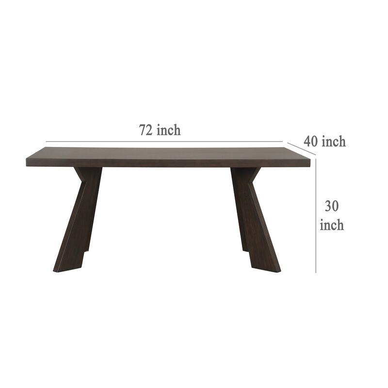 Kiana Dining Table, Dark Brown Solid Rubberwood, Rectangular 72 Inch - Benzara