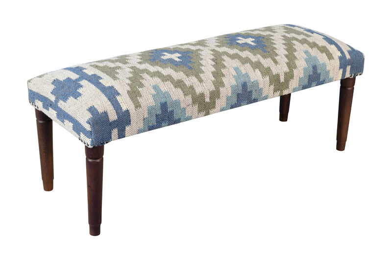 Elaris Geometric Jute and Wool  Upholstered Accent Bench image number 0