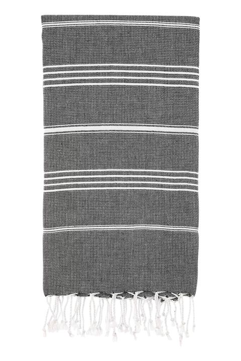 HomeRoots 39" X 71" White and Black Cotton Turkish Towel Throw Blanket with Tassels