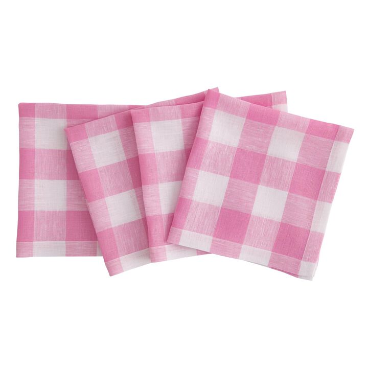 Solino Home 100% Pure Linen Dinner Napkins 20 x 20 Inch Set of 4 - Buffalo Check