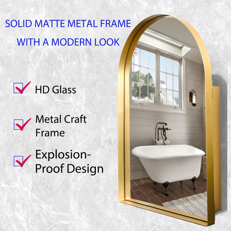 ELEMENT ACE 24x36 Inch Arched Recessed Medicine Cabinet with Adjustable Shelves and Metal Frame image number 5