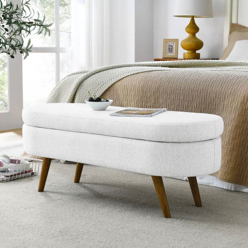 Mid-Century Modern Style Linen Bedroom Storage Bed Bench