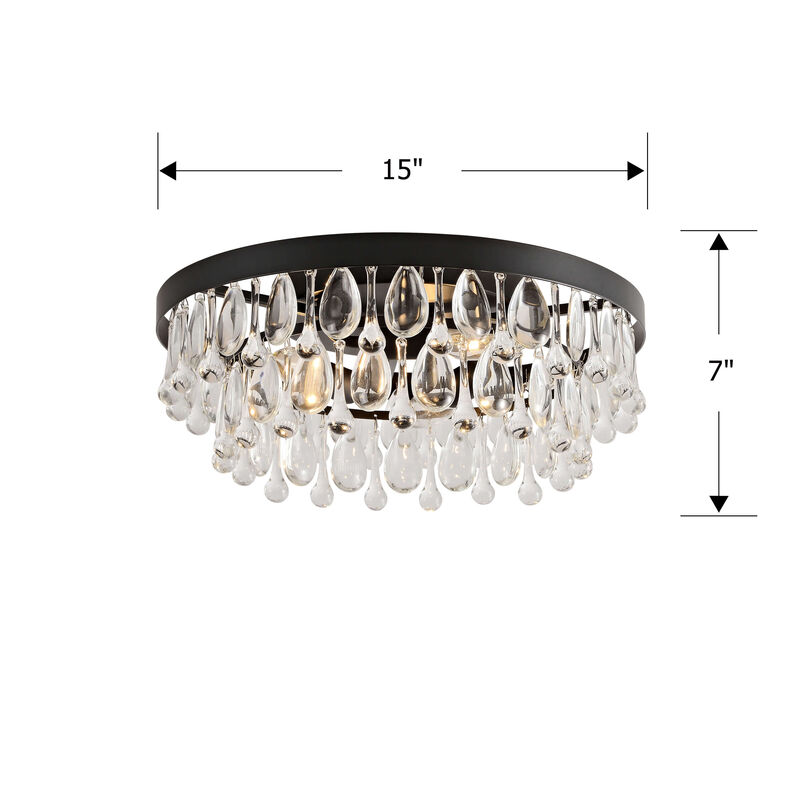 Eva Black 3-light Flush Mount with Crystal Glass Teardrops image number 3