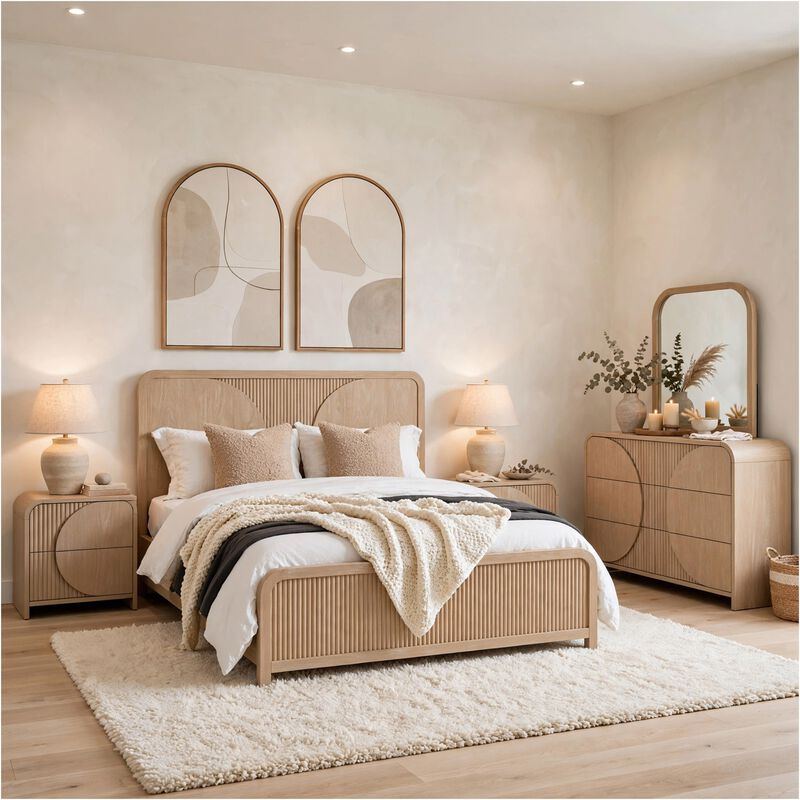 Tanya 5pc Queen Bedroom Set with 2 Nightstands,  Reeded Brown Wood image number 6
