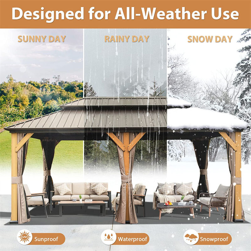 Streamdale Cedar and Steel Hardtop Gazebo with Curtains image number 3