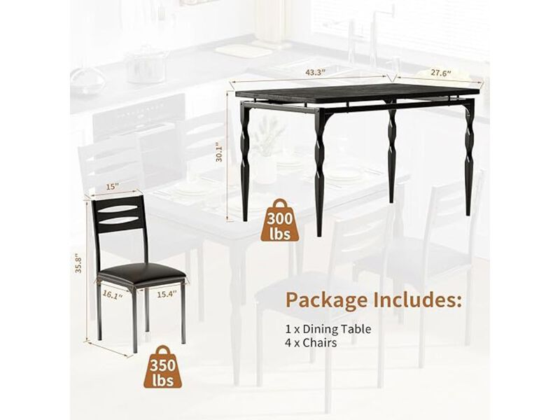 Dining Set &ndash; 5‑Piece Black Industrial Table with 4 Chairs, Space‑Saving Design image number 2