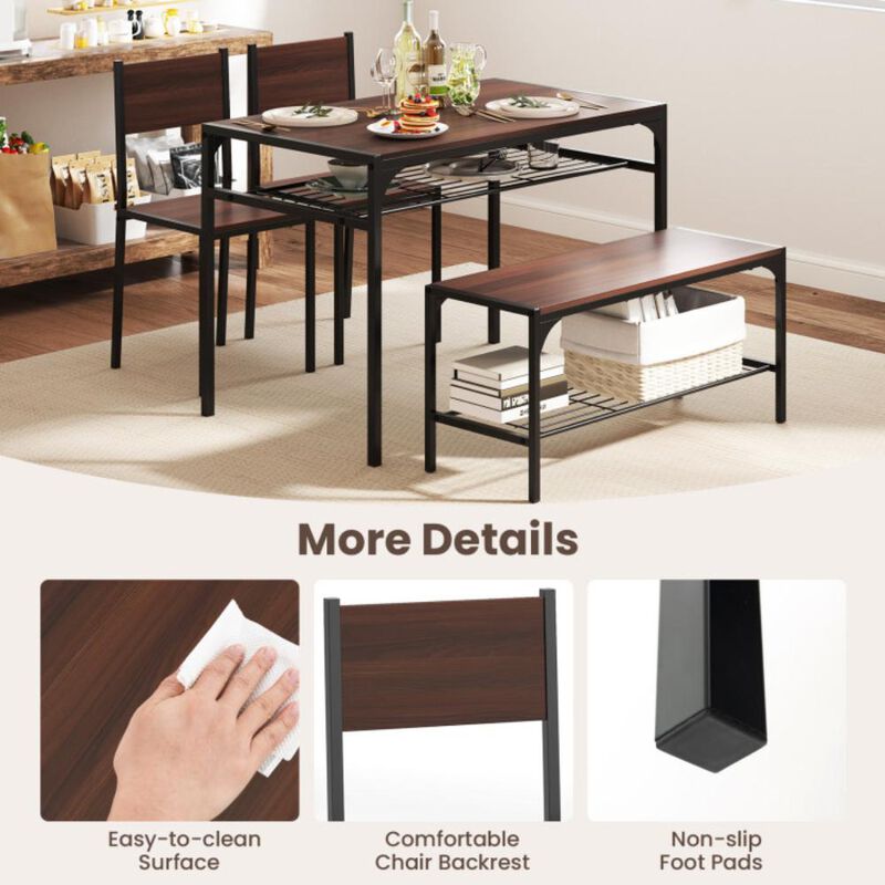 Hivvago Industrial Style Rectangular Kitchen Table with Bench and Chairs