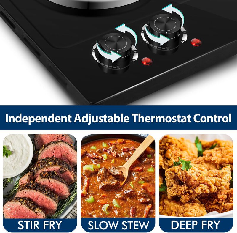 Cusimax Hot Plate, 1800W Electric Burner Double Hot Plate for Cooking Countertop Burner with Adjustable Temperature Control, Portable Cooktop image number 4