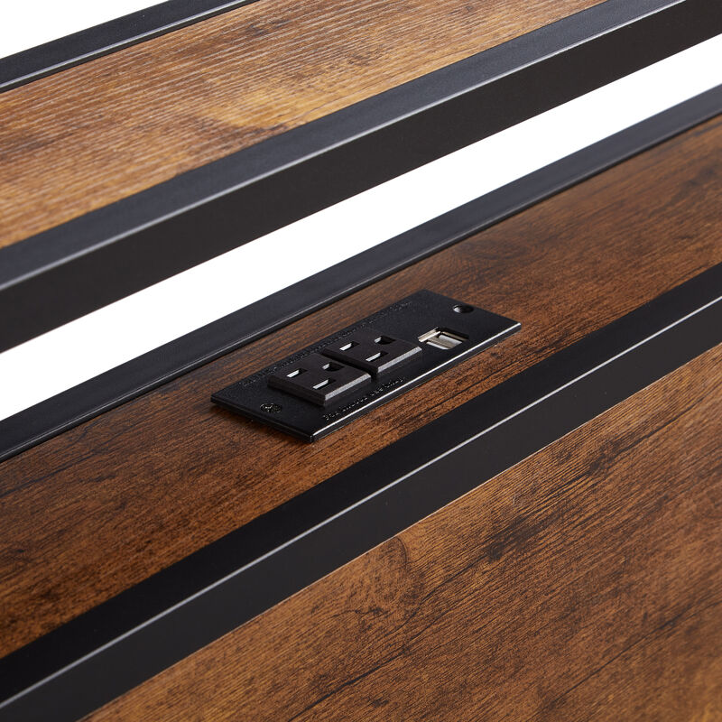 Modern Metal Bed Frame with Wood Accents