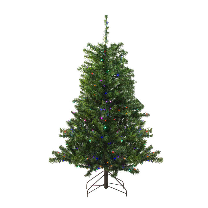 4' Pre-Lit Medium Canadian Pine Artificial Christmas Tree  Multicolor LED Lights