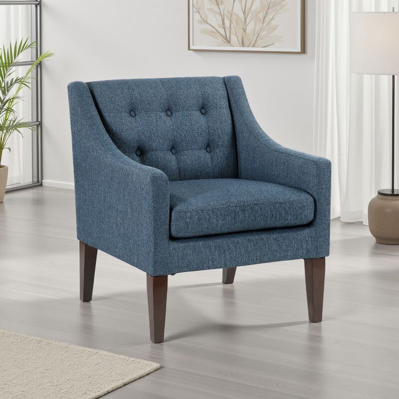 Ginna Accent Armchair, Button Tufted Blue Polyester, Brown Legs