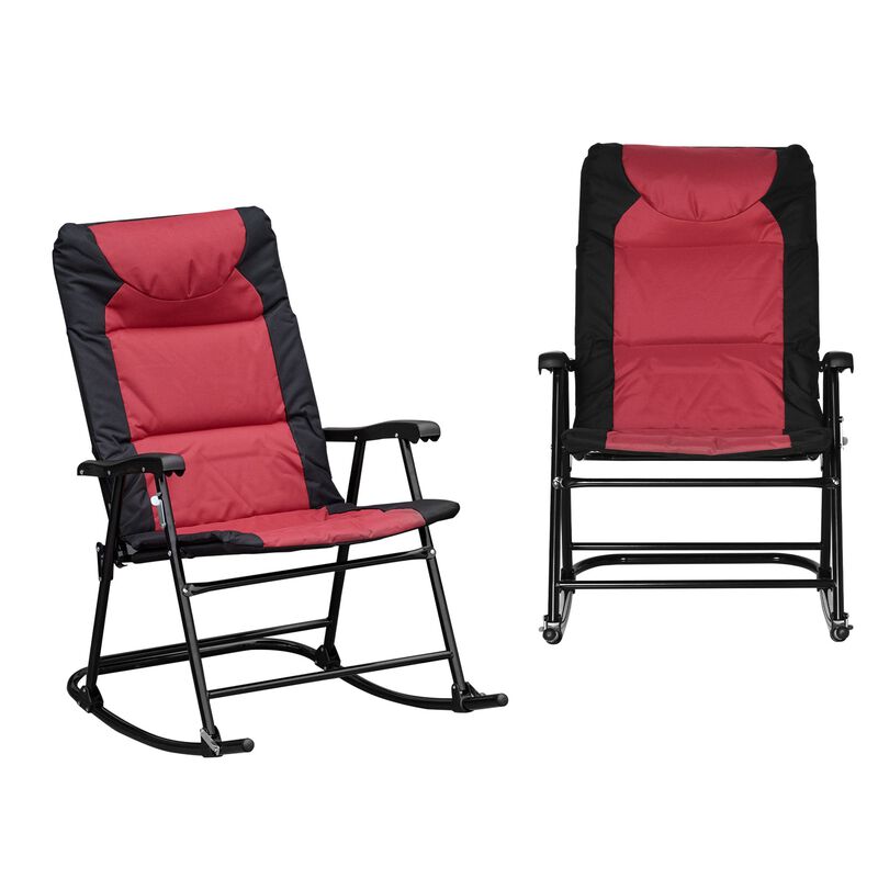Red/Black Porch Duo: 2-Piece Padded Rocking Chair Set