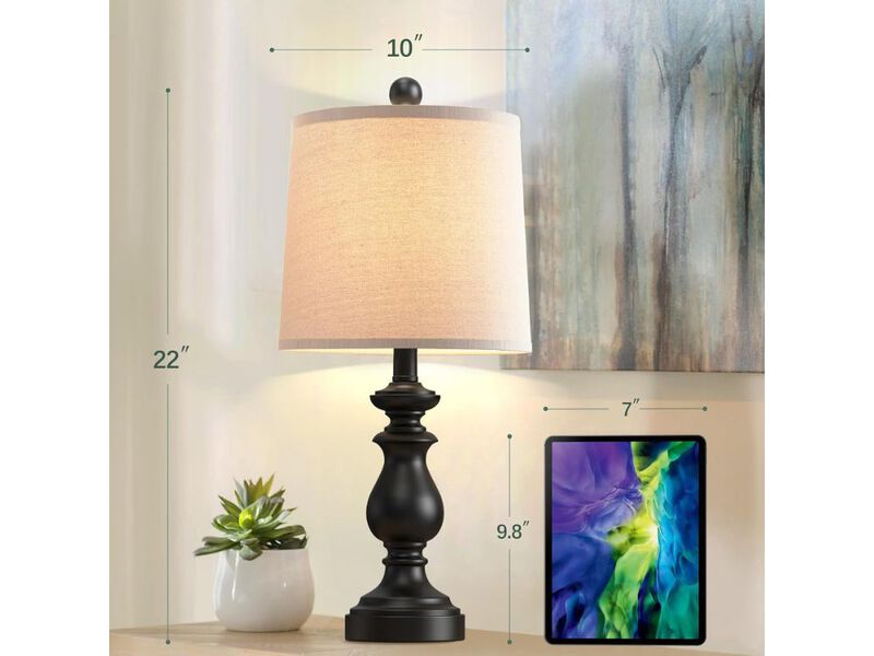 Rustic Farmhouse Table Lamp Set of 2 Black Bedside Lamps with Linen Shade image number 2